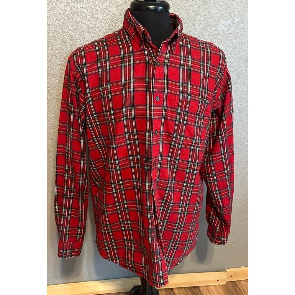 LL Bean Mens L Flannel Shirt Button Up Long Sleeve Plaid Red Grandpa Core Dad